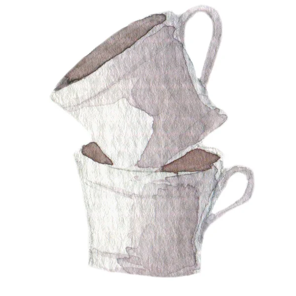 Рука намальовані акварельні чашки чаю — стокове фото