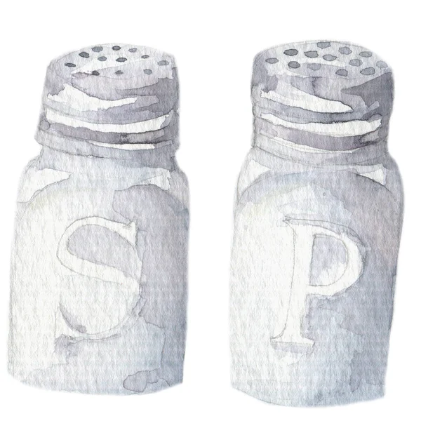 水彩塩とコショウのシェーカー — ストック写真