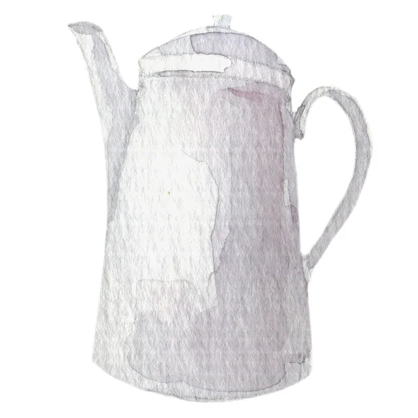 Witte thee koffiepot. Waterverf — Stockfoto
