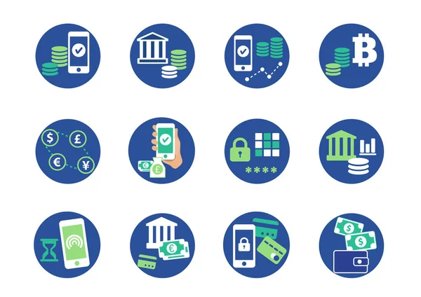 Icônes Symboles Bancaires Numériques Vectoriels Pictogrammes Isolés Conception Plate Pour — Image vectorielle