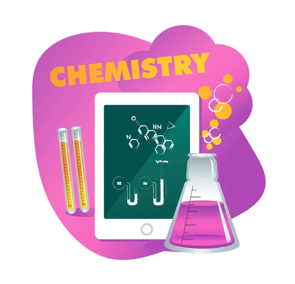 Kémiával Kapcsolatos Online Oktatási Eszközök Vektorillusztrációja — Stock Vector