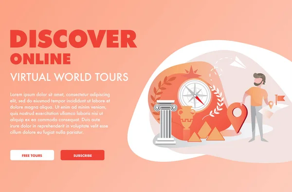 Illustration Vectorielle Modèle Page Web Tour Monde Ligne — Image vectorielle