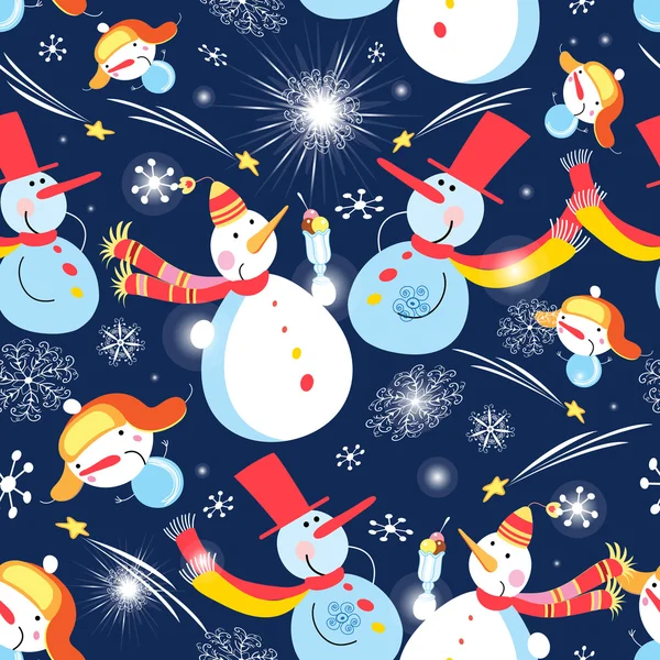 Kerst patroon met sneeuwpoppen — Stockvector