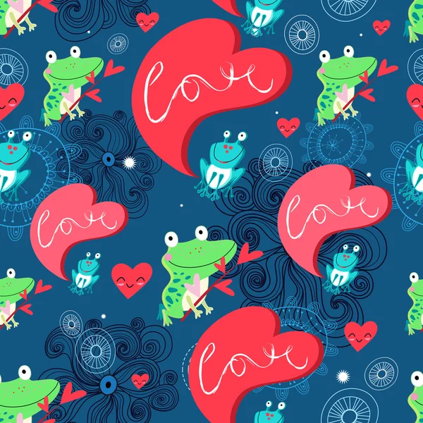 Graphic pattern with frog lovers — Stock Vector