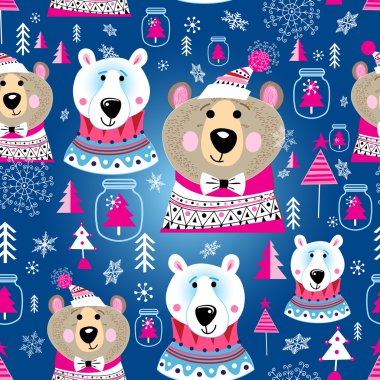 Ayılar portreleri ile Noel kalıbı