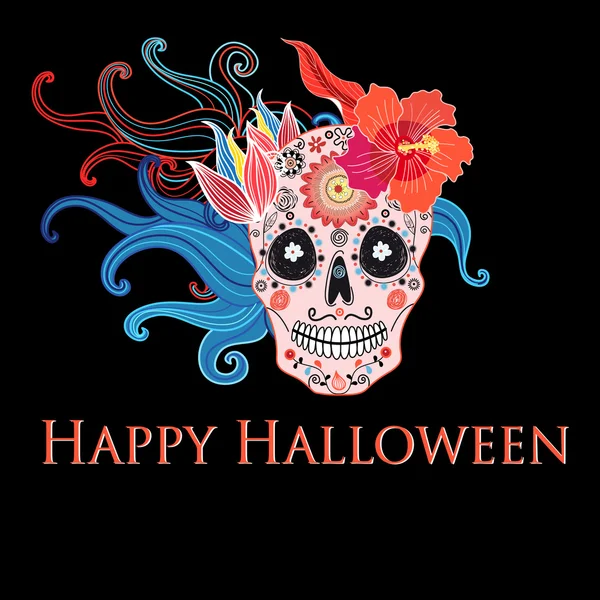 Teschio floreale grafico Halloween — Vettoriale Stock