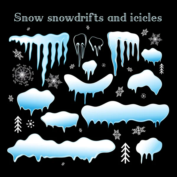 Ställ in snö snödrivor och istappar — Stock vektor