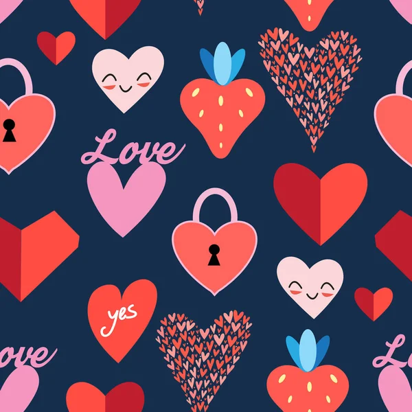 Seamless bright pattern with hearts — Stock Vector