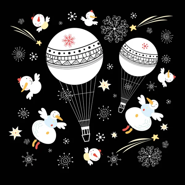Festival balonlar ve kardan adam — Stok Vektör