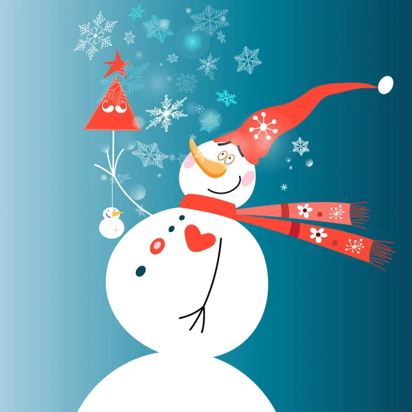 Carte de Noël avec un bonhomme de neige — Image vectorielle