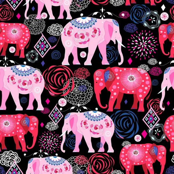 Világos mintát a gyönyörű elefántok — Stock Vector