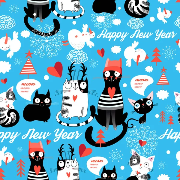 Χριστούγεννα μοτίβο με χαρούμενα γάτες — Διανυσματικό Αρχείο