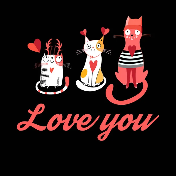 Vector greeting card with cats in love — Stock Vector