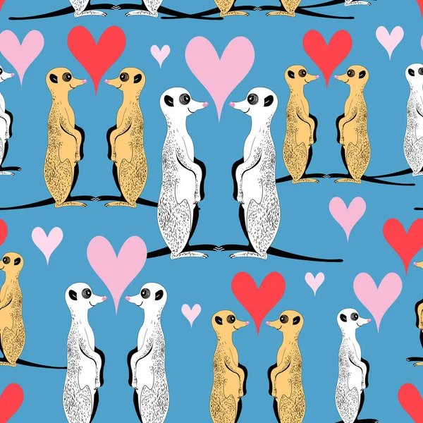 Seamless pattern of funny meerkat lovers — Stock Vector