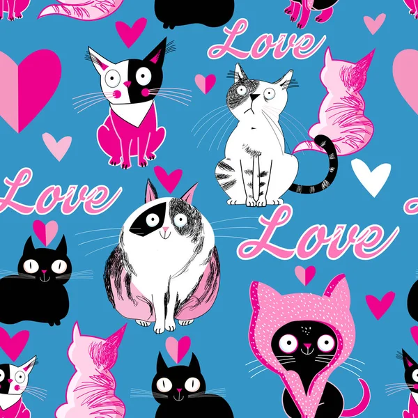 Seamless pattern cats in love — Stock Vector