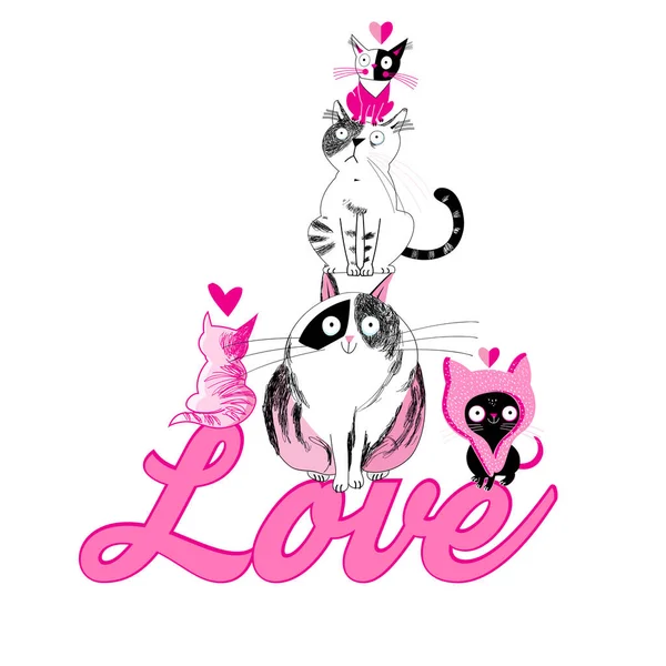 Amantes engraçados gráficos gatos — Vetor de Stock