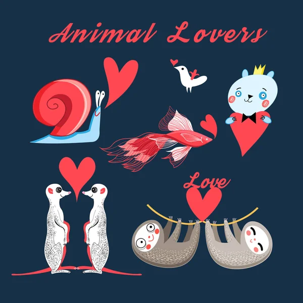 Gráficos conjunto festivo de amantes de animais — Vetor de Stock