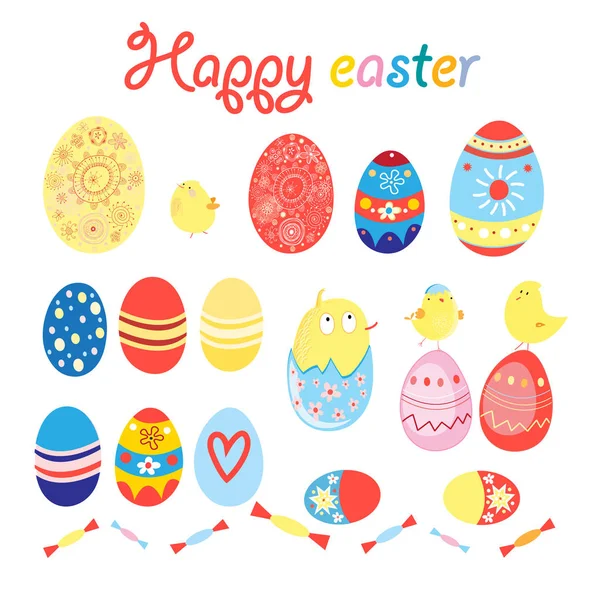 Vector set of eggs and chicks for Easter — Stock Vector