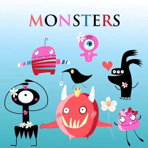 Set von verschiedenen lustigen Monstern — Stockvektor
