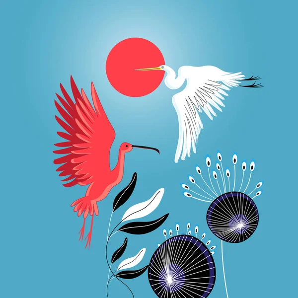 Grafické heron a ibis — Stockový vektor