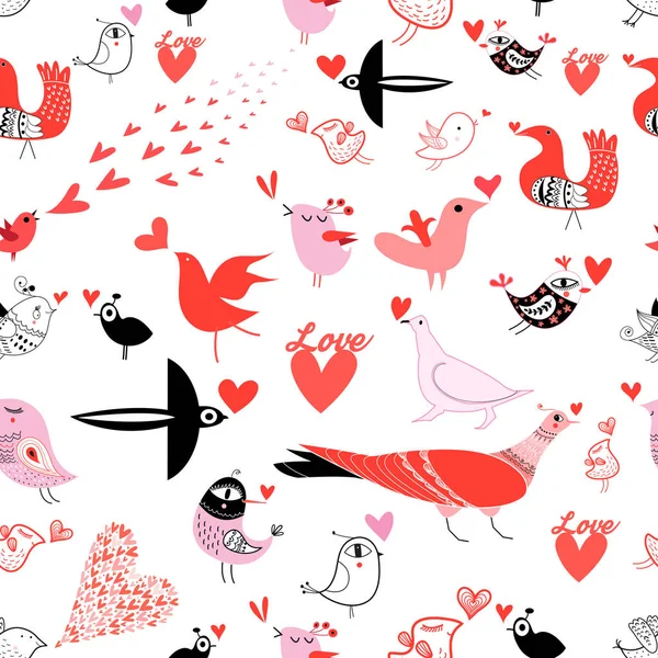 Modèle lumineux sans couture avec les oiseaux amoureux — Image vectorielle