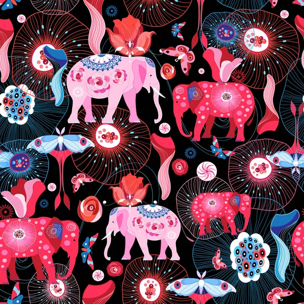 Bright pattern of beautiful elephants — Stock Vector