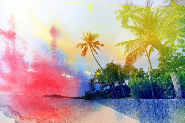 Retro photo of a beautiful watercolor of palm trees — Stock Photo, Image