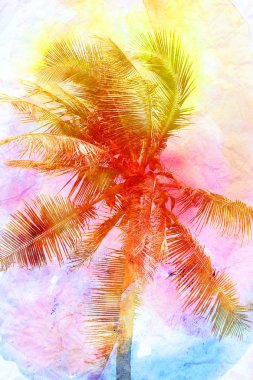 Güzel bir suluboya ve palmiye ağaçlarının Retro fotoğrafı