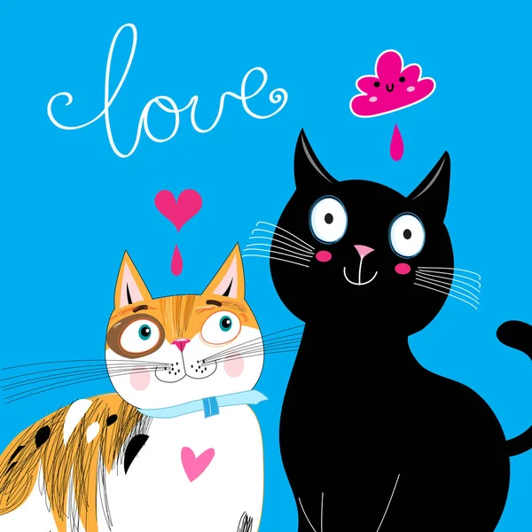 Postal brillante con los gatos del amor — Vector de stock