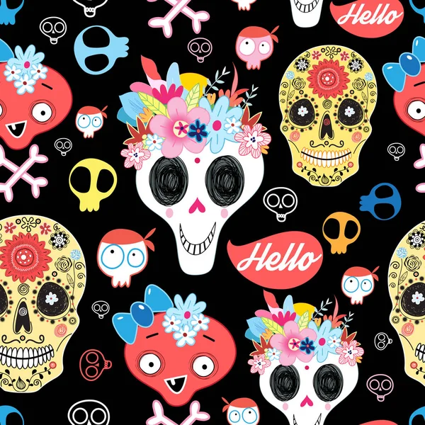 Patrón de Halloween vectorial con calaveras decorativas — Archivo Imágenes Vectoriales