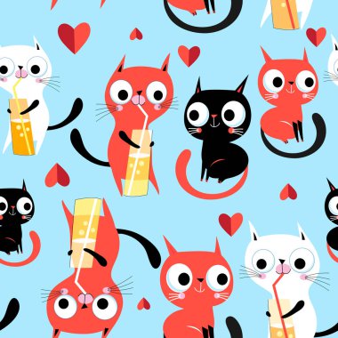 Dikişsiz parlak komik desen yavru kedi aşık