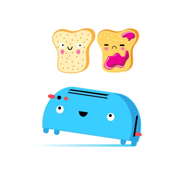 Lustige Vektor-Cartoon Toast und Toaster — Stockvektor