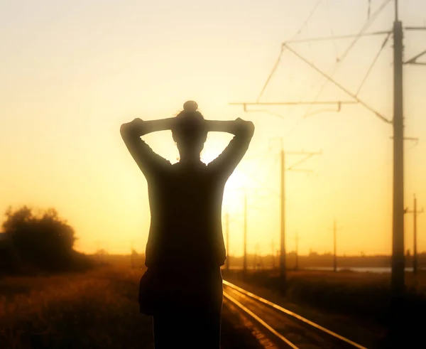 Photo retro running silhouette of girl — Stock Photo, Image