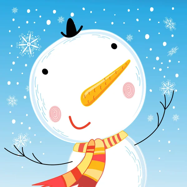 Cheerful bright big portrait of a snowman — Stock Vector