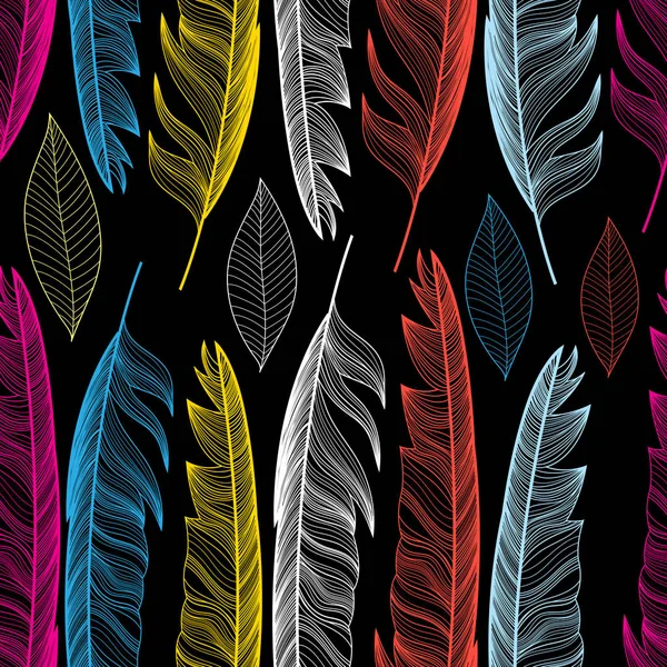 Graphic seamless pattern with colorful feathers — Stock Vector