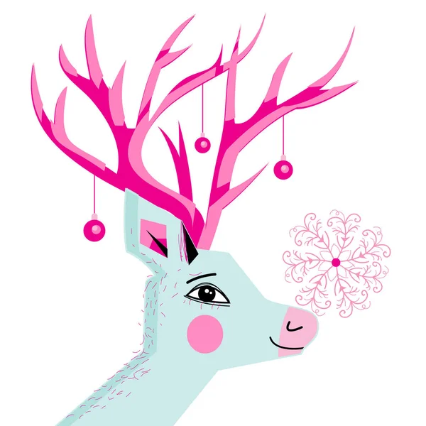 New Year card with a portrait of a deer — Stock Vector