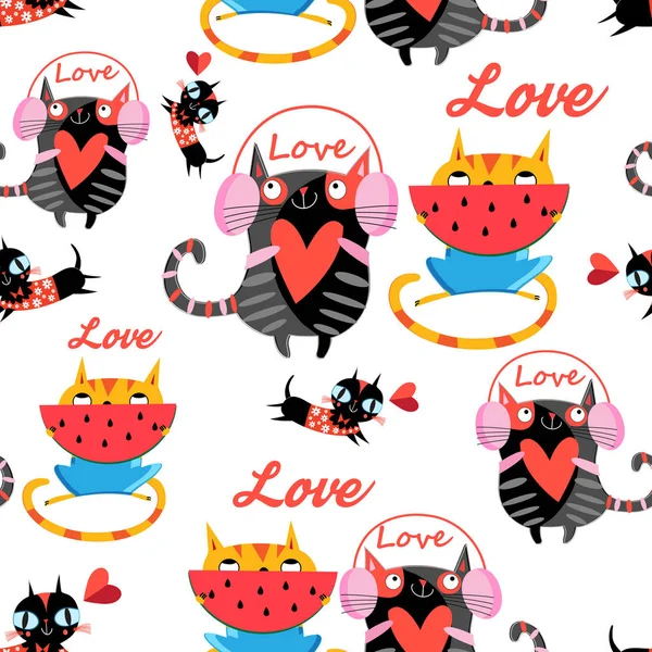 Vektor amüsante Muster bei verliebten Katzen — Stockvektor