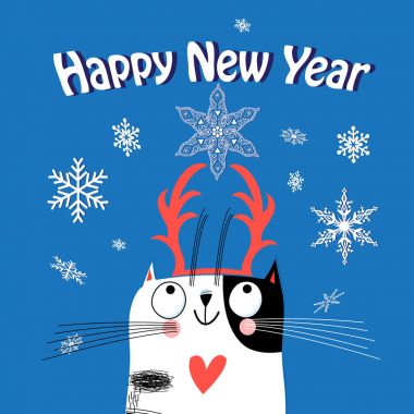 Komik bir kedi ile Noel tebrik kartı