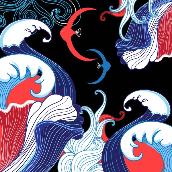 矢量与波抽象海面背景 — 图库矢量图片