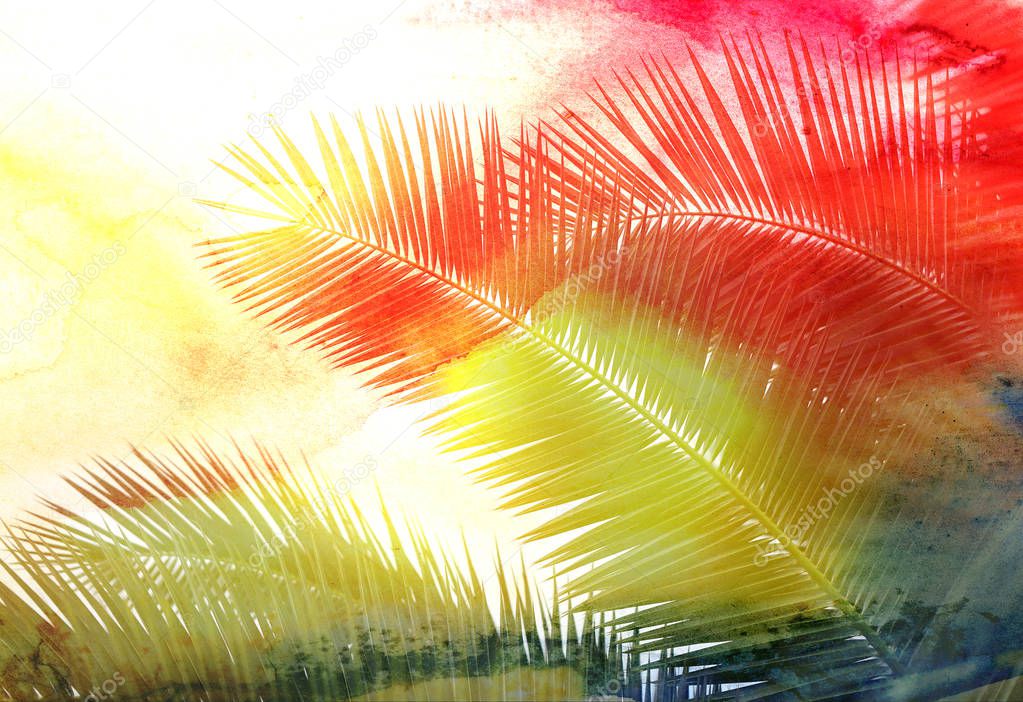 Photo retro palm tree and sun