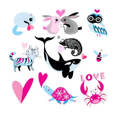 Gönül hayvanlar vektör tatil seti