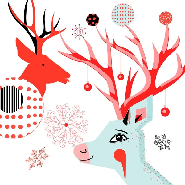 New Year card with portraits of deer — Stock Vector