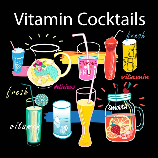 Beautiful graphics set of vitamin cocktails — Stock Vector