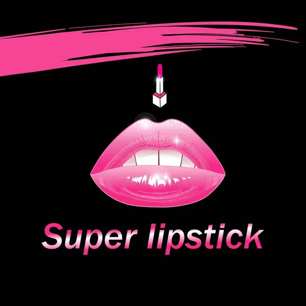 Mooie reclame illustratie van heldere lippen en lippenstift — Stockvector