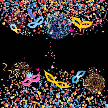 Renkli vektör yuvarlak konfeti ve süslü maske spike 