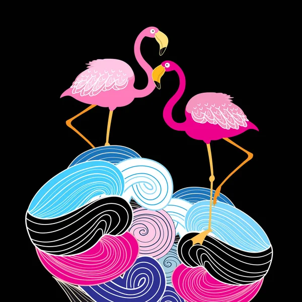 Pink flamingos on an abstract background — Stock Vector