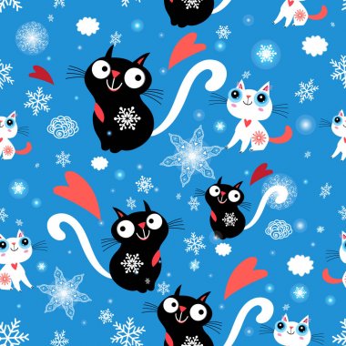 Kediler ve kar taneleri sorunsuz Noel desen