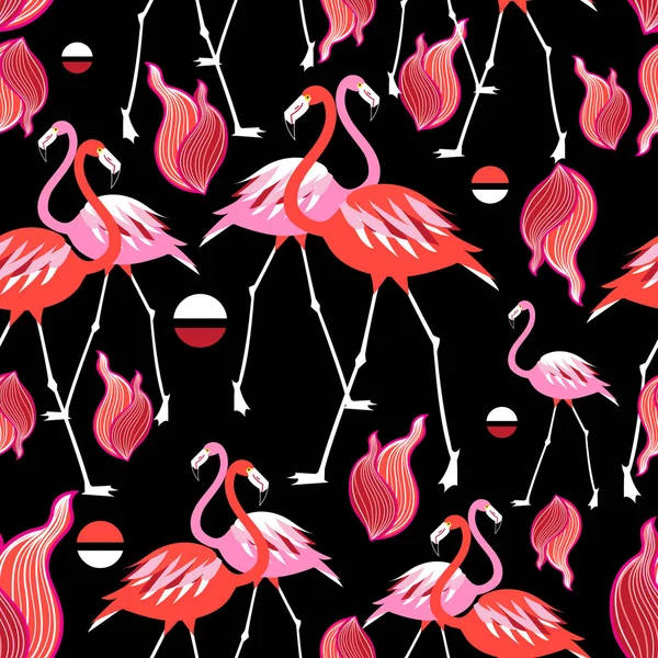 Seamless bright abstract pattern with flamingos — Stock Vector