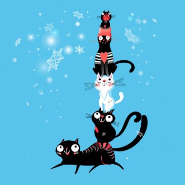Cats bir piramitten ile neşeli yeni yıl kartı 