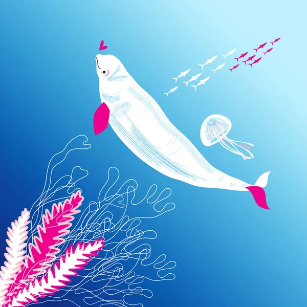 Beyaz bir gönül balina muhteşem çizimi — Stok Vektör